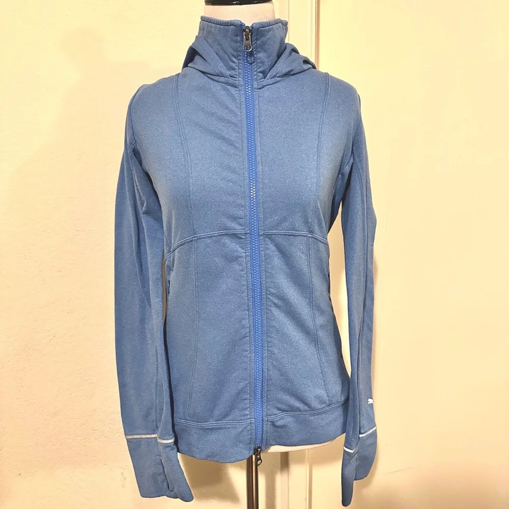 Puma Pilates Athletic Hoodie with Sleeves Teal Blue Jacket XS